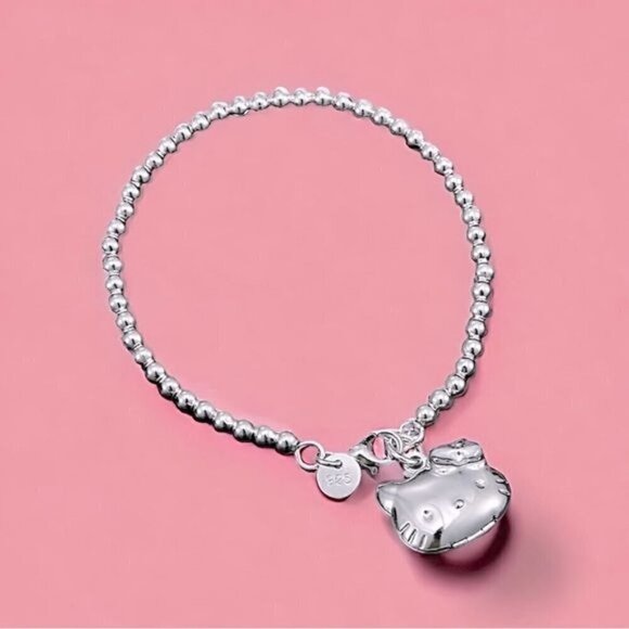 Hello Kitty Jewelry - NWT Hello Kitty Locket Charm Bracelet S925 Sterling Silver Beaded Chain 7.5"